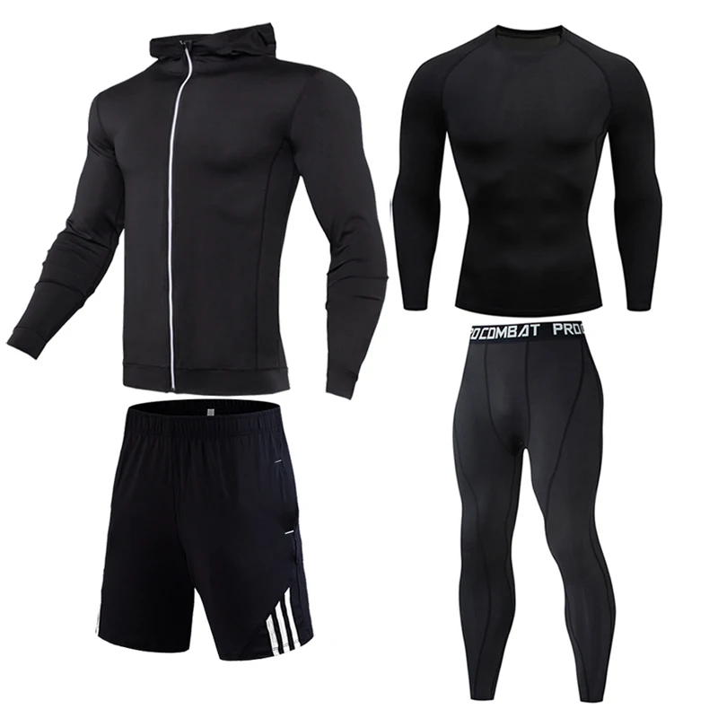 

Compression set 4 pieces cycling base layer Men Gym clothing Sport suit Outdoor track suit Running jogging suit S-XXXXL