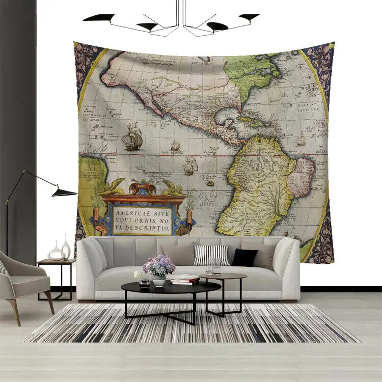 

New World Map Pattern Wall Tapestry Wall Hanging Blanket Farmhouse DecorHome Decorations Machine A Imprimer Sur Tissu Shabby