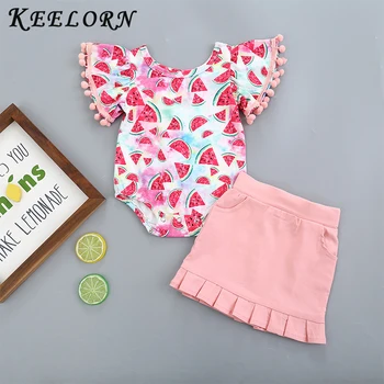 

Keelorn New Newborn Baby Girls Clothes Romper Skirt 2PCS Outfits Set Tassel Printed Cute Clothing Sets Summer Sunsuit 0-24M
