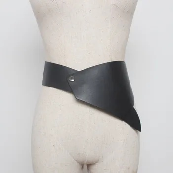 

GAOKE 2020 New Spring Summer Black Pu Leather Brief Personality Irregular Design Wide Belt Women Fashion Tide All-match