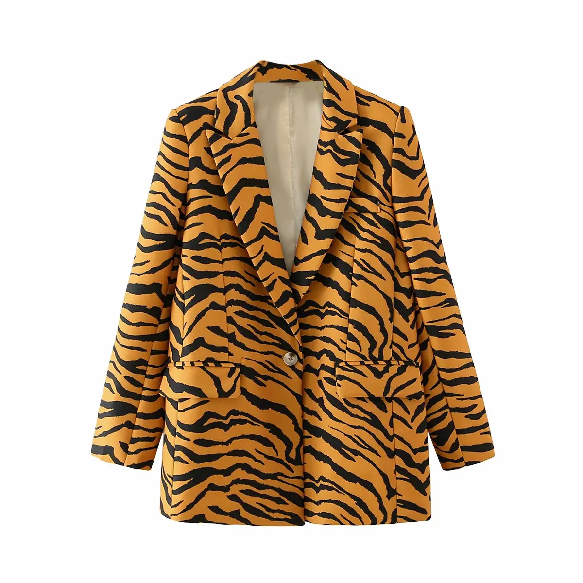 

Trendy women's suits 2020 new autumn tiger pattern loose ladies blazer Casual long sleeve midi jacket Female Overcoat