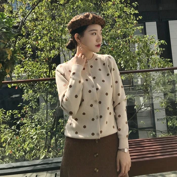 

Coat Single Breasted Outwear Female Cardigans Thick Polkdot Sweater Women Cardigan Spring Autumn Knitted Sweater
