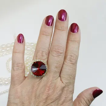 

Wedding ring For Women Round Cut Super Large Cubic Zirconia Engagement Gold Color Ring Ruby Garnet Jewelry Gril Friend Gift