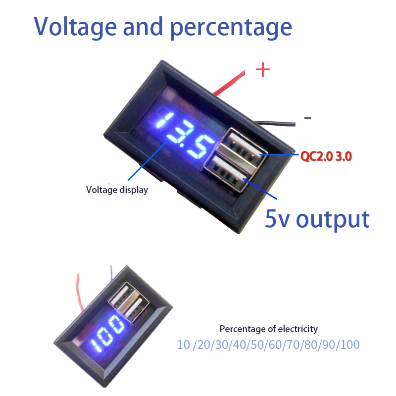 Цифровой дисплей Вольтметр Мини измеритель напряжения для DC12V24v автомобилей мотоциклов автомобилей qc быстрое зарядное устройство USB 5V9V12V 18 Вт Выход