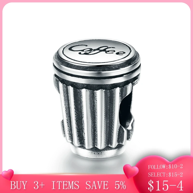 

CodeMonkey Valentine Day Gift 100% 925 Sterling Silver Coffee Love Coffee Cup Charm Beads Fit Charm Bracelet DIY Jewelry CMC477