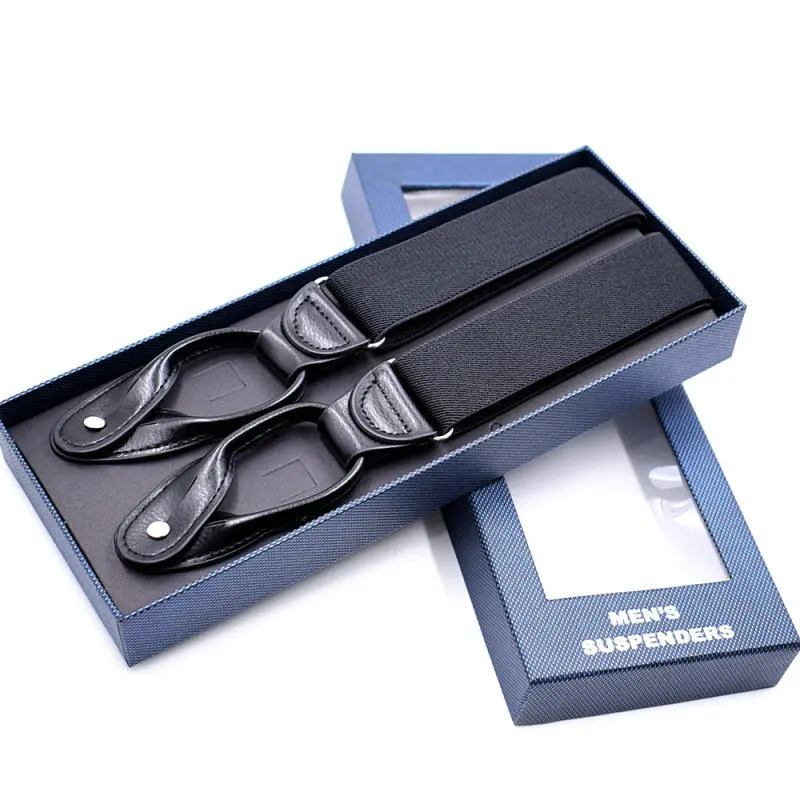 

2024 Men 6 Clips Shirt Stay 3.5cm Trouser Clip-On Button Y Back Braces Pu Leather Elastic Alloy Head Adjustable Strap Suspenders