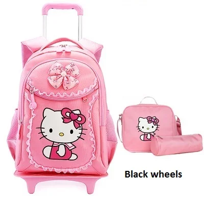 Детские школьные сумки hello kitty, Детские рюкзаки, чемодан на колесиках для девочек, рюкзак Mochila Infantil Bolsas Zaini Scuola - Цвет: Black wheels