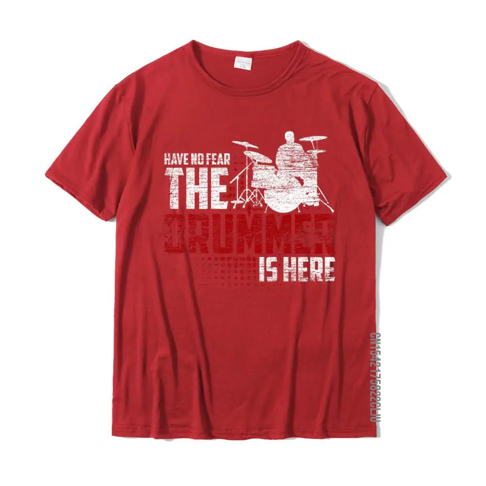 All Cotton Men's Short Sleeve Normal T Shirts Simple Style Tops Tees New Coming Casual Crew Neck Tee-Shirts Free Shipping Have No Fear The Drummer Is Here - Gift Music Musician Drums Premium T-Shirt__28123 red