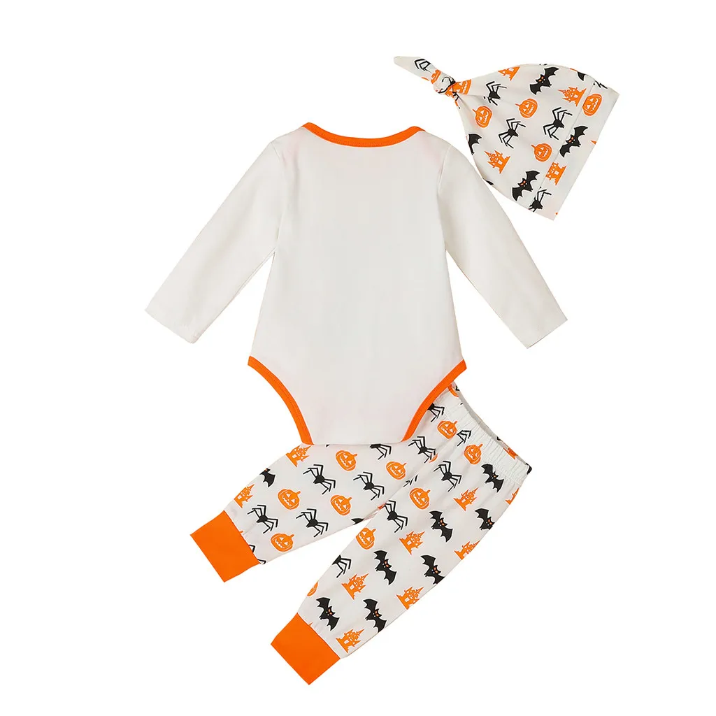 festival-wear children clothing-set costume Newborn Infant Baby Boys Girls Letter Romper Pants Hat Halloween 3pc Outfits Set