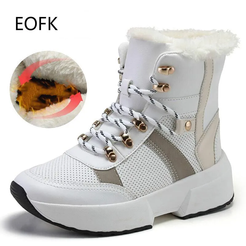 Женские плюшевые сапоги EOFK зимние теплые до середины икры удобная уличная