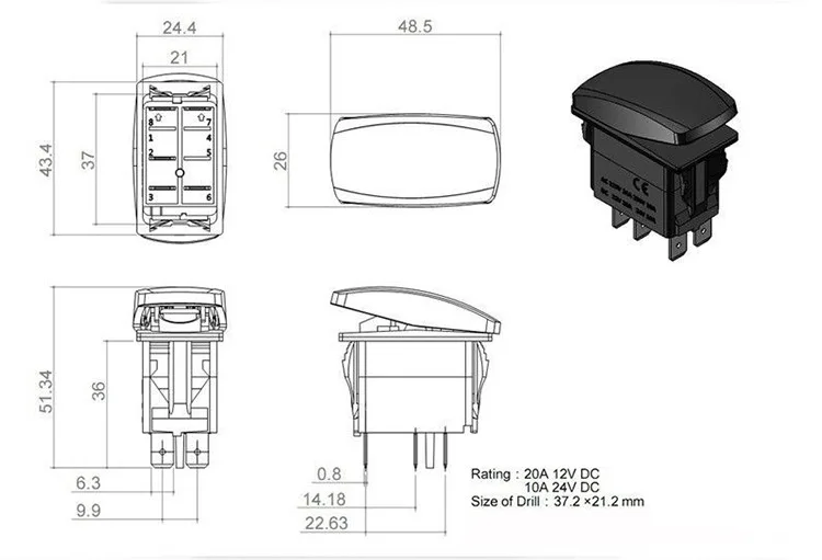 12V20A рабочий свет автомобиля модифицированный переключатель ВКЛ-ВЫКЛ пятиногий автомобильный источник питания с светодиодный переключатель типа корабля