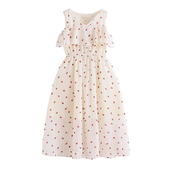 

Kids Strawberry Dress For Girls Clothes Summer Off-the-shoulder Chiffon Dress For Children Meduim Long Beach Dress Kids Clothes