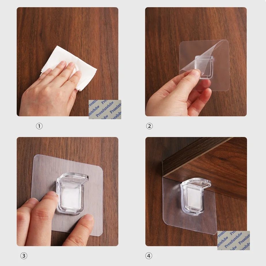 20Pcs Clear Punch Free Self Adhesive Shelf Support Clip Hanger Holder