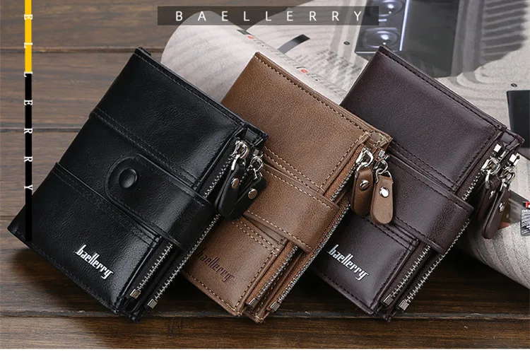 Бумажник для мужчин baellerry модный короткий кошелек с карманом для монет винтажные кошельки двойная молния мужской кошелек брендовый мужской кошелек держатель для карт