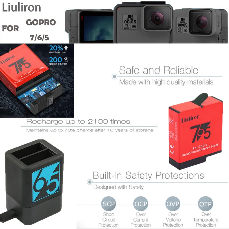Высококачественная полностью декодированная батарея Go pro hero 7 hero 6 hero 7 для GoPro Go pro hero 7 6 5 hero 5 hero 7 black аксессуары для камеры