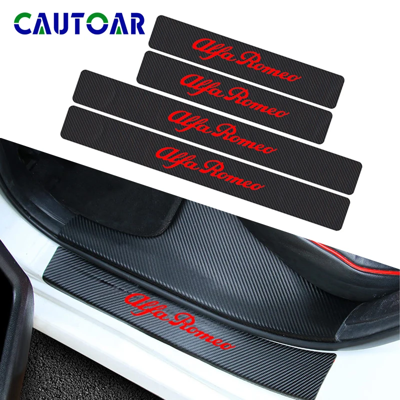 

4pcs for Alfa Romeo Logo emblem Badge Carbon Fiber Car Door Sill Protector Sticker for giulietta Mito 147 156 159 166 Decal
