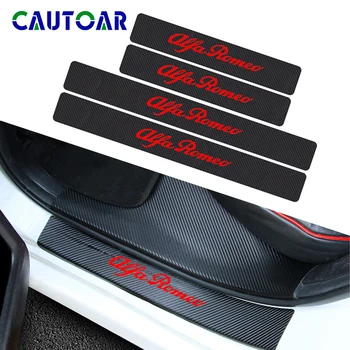 

4pcs for Alfa Romeo Logo emblem Badge Carbon Fiber Car Door Sill Protector Sticker for giulietta Mito 147 156 159 166 Decal