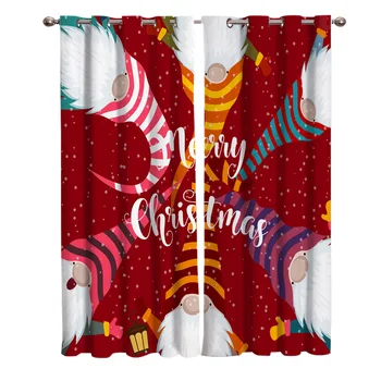 

Christmas Gnome Snowflake Red Window Curtains Living Room Decor Curtains for Bedroom Luxury Home Decor Flat Window