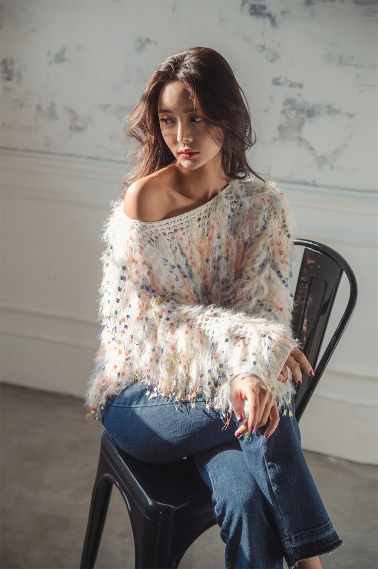 Korean new fashion sweater women autumn winter mohair comfy pullover knitwear colorful tassel sweaters coat sweet tops pull