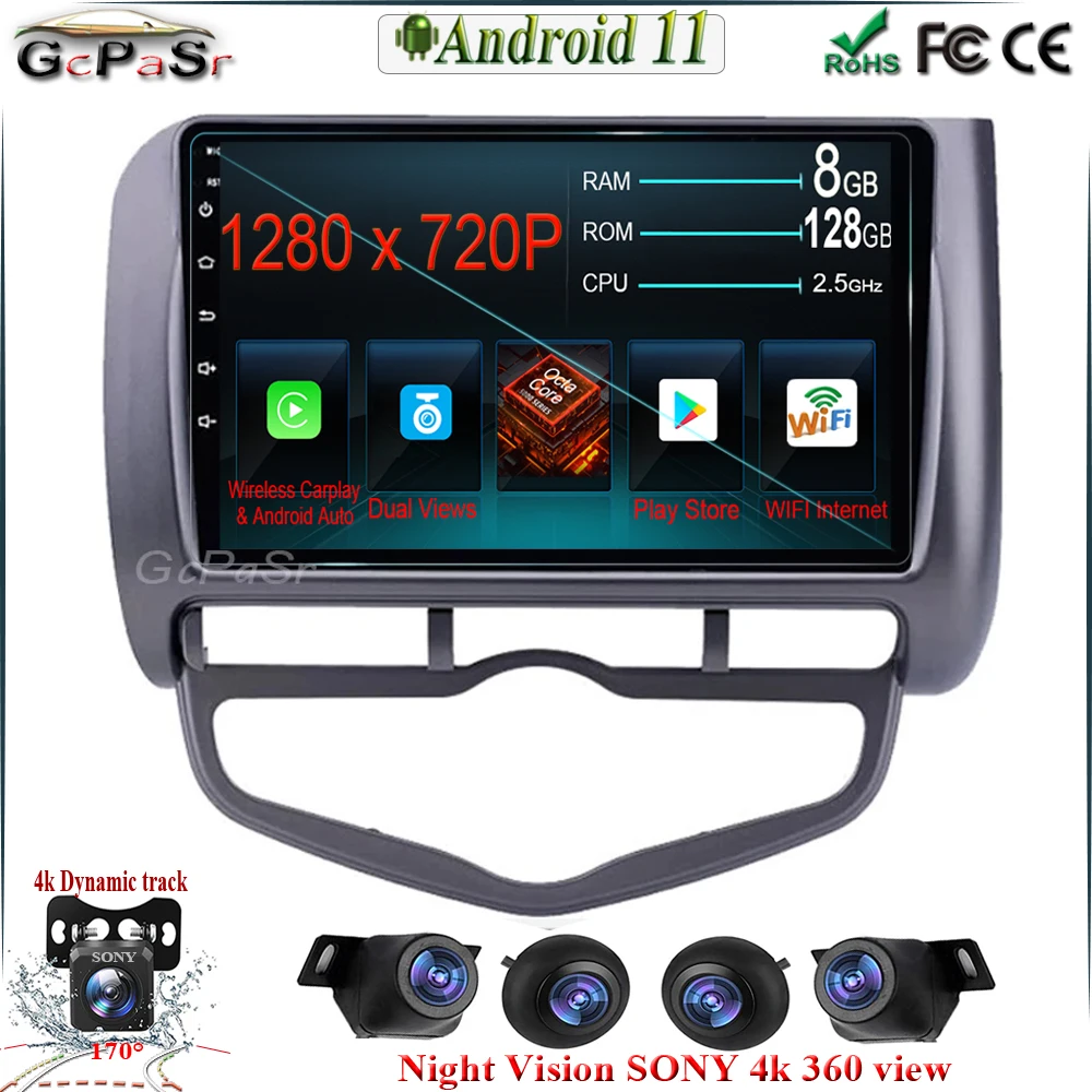 360 камера Android 11 для 2006 Honda Jazz City Auto AC левый руль поддержка Carplay android auto | Автомобили и