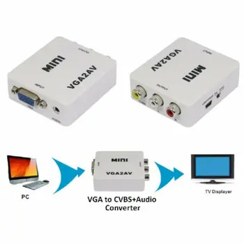 

High Quality 1080P Mini VGA para Conversor RCA AV com 3.5mm Audio VGA2AV/CVBS + Audio Conversor HDTV PC Adapter UM