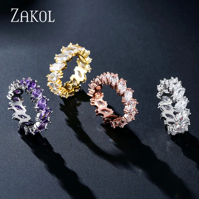 Модные обручальные кольца для женщин с кубическим цирконием, 4 цвета, 4 цвета, Cz, кристалл, лист, вечерние ювелирные изделия, FSRP2120