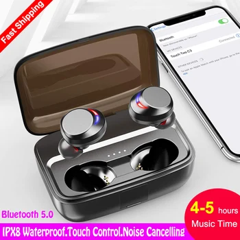

IPX8 Waterproof Wireless Earphone TWS 5.0 Bluetooth Touch Control Earbuds Stereo CVC8.0 Noise Cancelling Headphone 5h Music Time