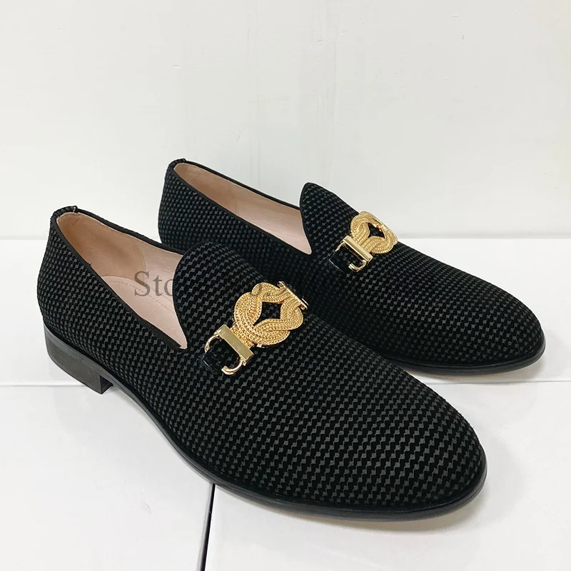 

Grid pattern Rhinestones Loafers Men Smoking Slippers Moccasins Men's Dress Shoes Flats Black Slip On Casual shoes