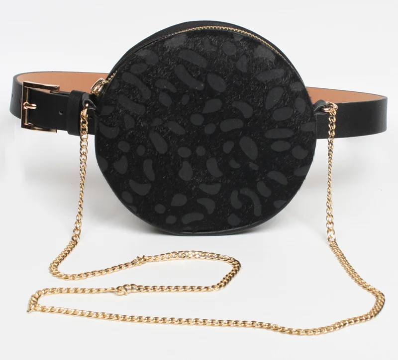 Круглая поясная сумка Женская сумка на пояс кожаный Леопардовый принт с цепью Сумки На Плечо Роскошная поясная сумка кошелек нагрудная сумка Sac Banana Femme - Цвет: black