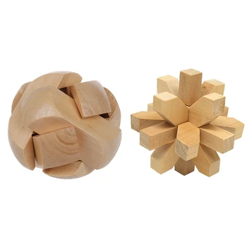 

Vintage Wooden Brain Teaser Puzzle 3D Toys Hobbies with Children Brain Training Toy Wooden Football Kongming Lock Puzzle