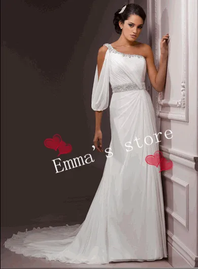 

MORI-2018 Custom Made Free Shipping Fashion Off 5% One-Shoulder A-Line Ruched Bodice Floor Length Ball Bridal Wedding Gown Dress