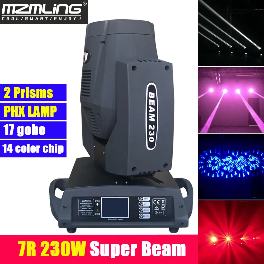 Супер 230 Вт 7R луч света с 2 призмами DMX512 движущийся головной свет 17Gobos + 14 чипов