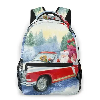 

OLN Teenagers Boy Backpack Watercolor Christmas Sants Driving Cars Casual Laptop Backpack Student School Bag Backpack