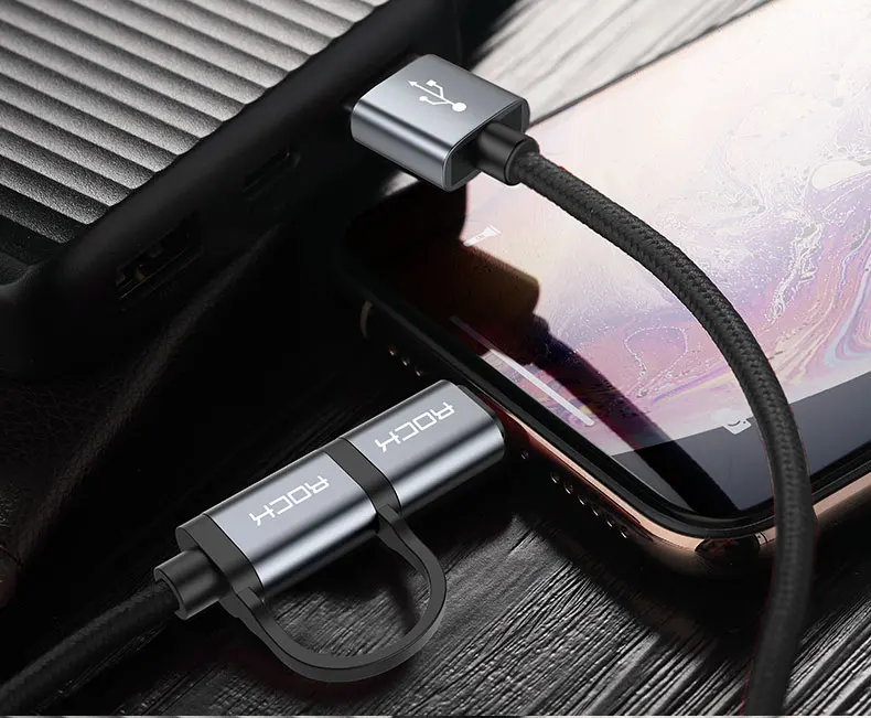 ROCK usb type C кабель для освещения 2 в 1 металлический нейлоновый Плетеный type-C 8-контактный кабель для синхронизации данных для iPhone 6 8 7 samsung USB C шнур