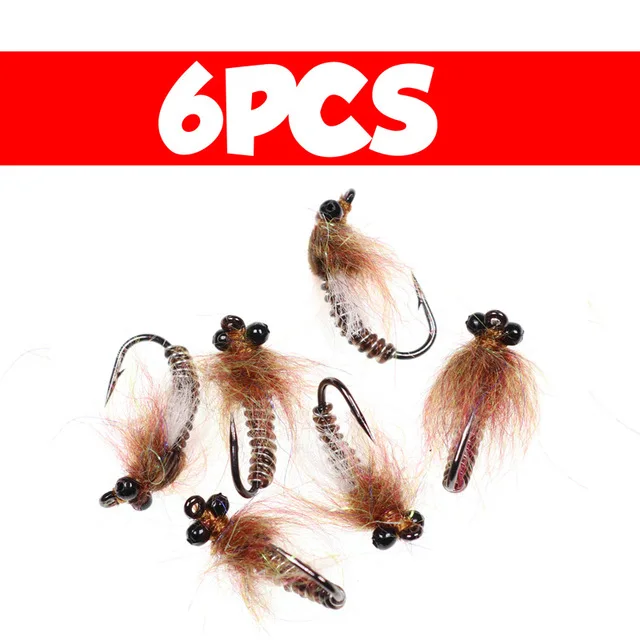Bimoo 6 шт./лот#8 коричневая Стрекоза Nymphs рыболовная муха для форель окунь панфиш рыболовные наживки приманка с черными пластиковыми глазами - Цвет: 6pcs size8