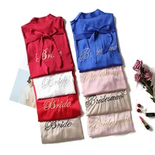 Мини невесты или подружки невесты, на свадьбу, халат кимоно Для женщин нити для вышивания из искусственного шёлка, сексуальное платье для сна ночная рубашка одежда для сна халаты для невесты M-XL