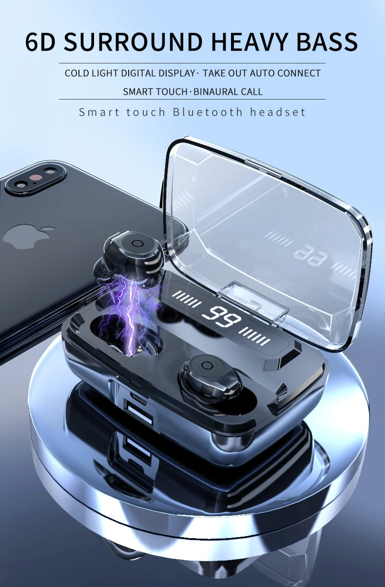 F9 Bluetooth 5.0 Headset TWS Earphones 3500MAH Capacity Twins Earbuds 5D Stereo Headphones Comfortable Sports Earphones