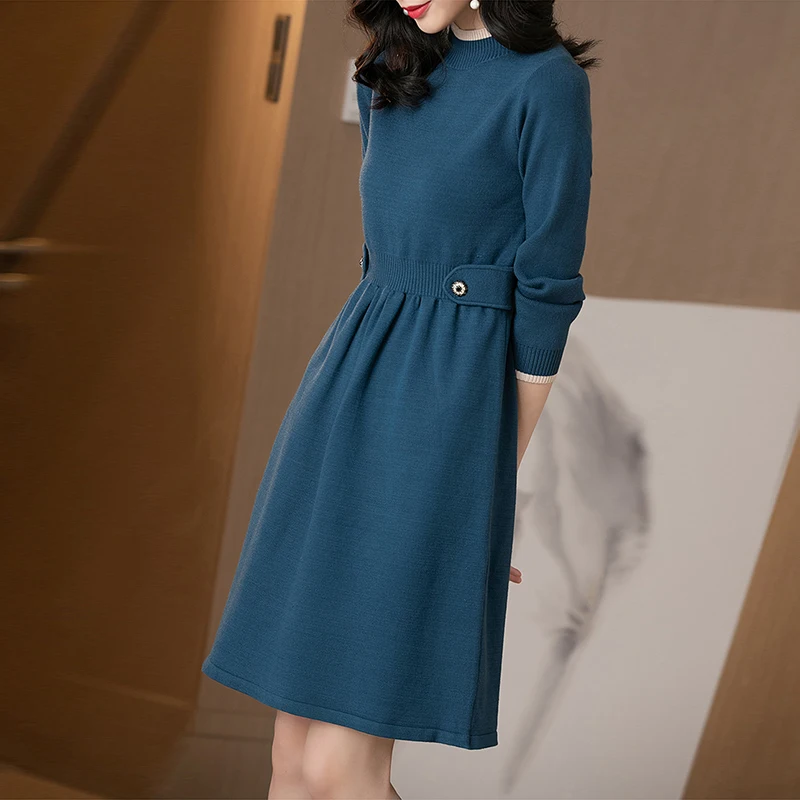 Waist Knit Dress Female Was Thin 2020 Autumn And Winter New Loose Bottoming Long Sweater Skirt With Coat | Женская одежда