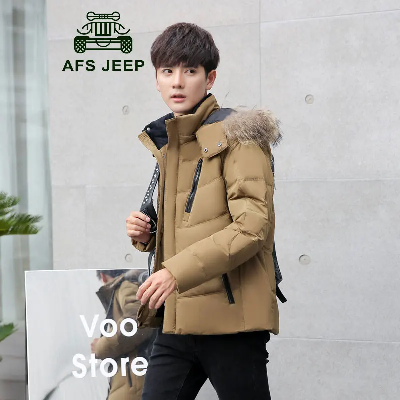 Zhan di ji pu Ji Nursery Winter Thick Short down Jacket Men Fur Collar Slim Fit Large Size down Jacket Coat