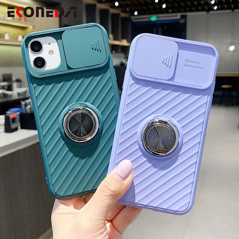 

EKONEDA Finger Ring Stand Case For iPhone 11 12 Pro XS Max X XR 6S 7 8 Plus SE Case Camera Protective Soft Phone Holder Cover