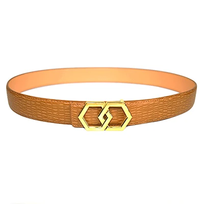 Yellow Belt G Коровья кожа роскошный шестигранный ремень прессованный цветок кожаный ремень для мужчин и женщин шикарная Пряжка из нержавеющей стали стильный мужской аксессуар - Цвет: Yellow Belt G