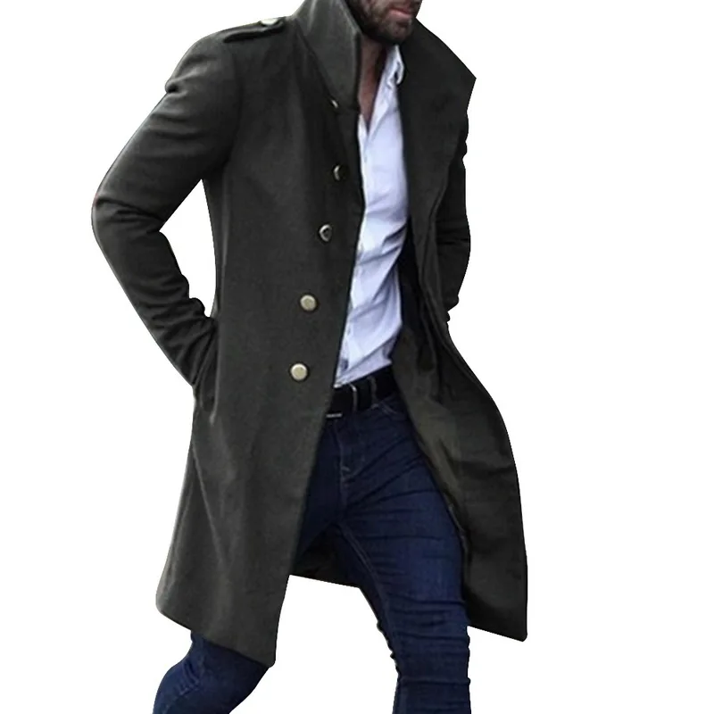 Однотонный длинный Тренч, зимняя теплая одежда, мужское однобортное пальто в деловом стиле на каждый день, мужская куртка XXL, модное мужское пальто