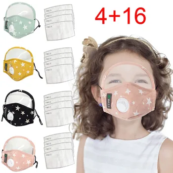 

4pc mascarilla visible Mask Kids Dustproof and breathable Reusable Protect Face Mask with Detachable Eyes Shield for out use A60