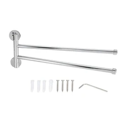 360 Degree Rotating Towel Rack Stainless Steel Bathroom Towel Rail 2-Arm Holder Wall Mounted Install Space Saving