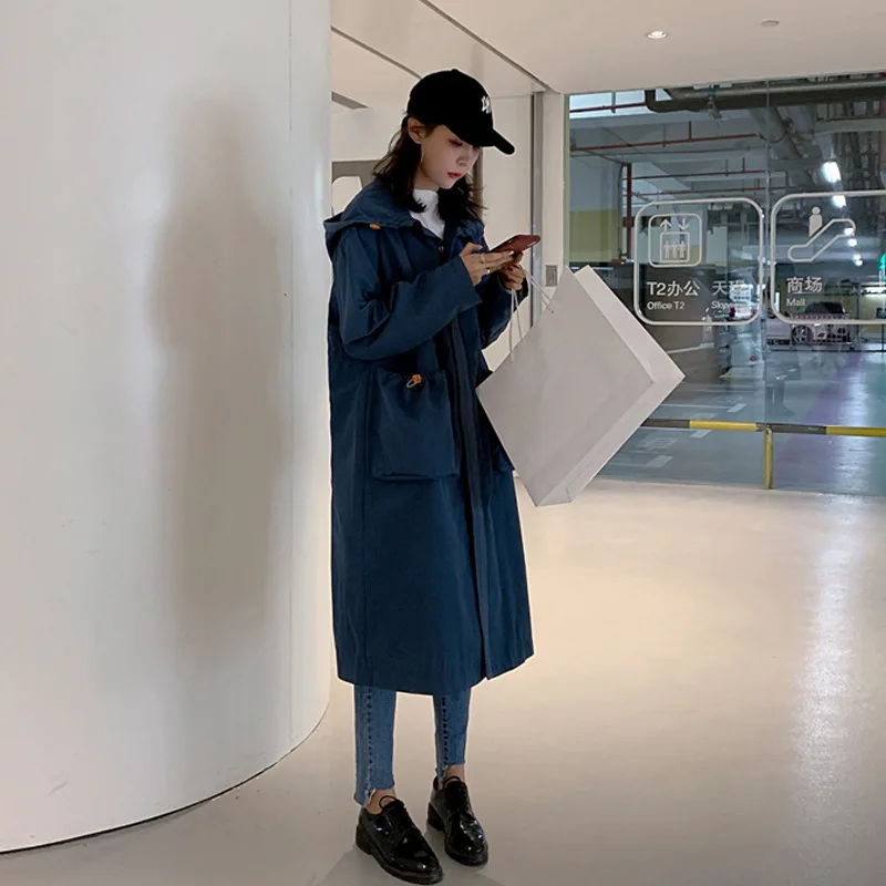 

Loose-Fit Oversize Workwear Trench Coat Women's 2019 Spring Clothing New Style Korean-style Short-height Middle Long Coat BF Wav