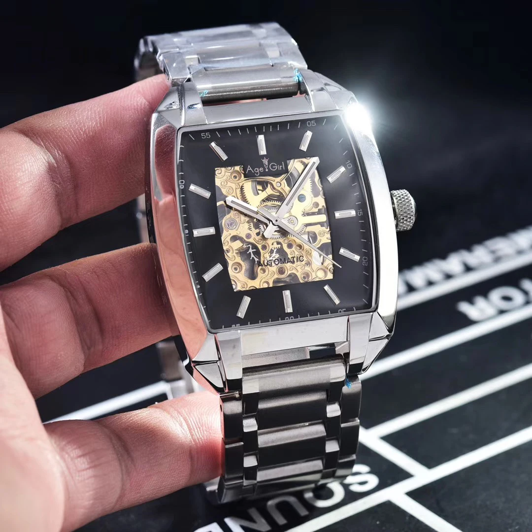 

Luxury Brand New Men Silver Rose Gold Silver Black Automatic Mechanical Sapphire Skeleton Transparent Limited Sport Watches AAA+