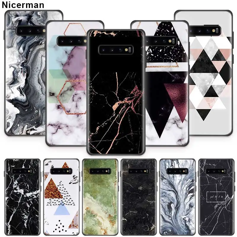 

Watercolor Marble tiles stone Case for Samsung Galaxy S10 S8 S9 S7 Plus S10e Note 10 9 8 10Plus 5G Black Silicone Phone Coque