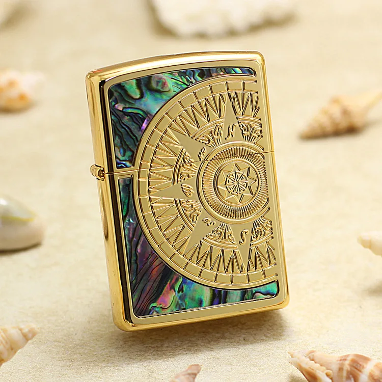 

Genuine Zippo oil lighter copper windproof Mosaic shells Compass cigarette Kerosene lighters Gift With anti-counterfeiting code