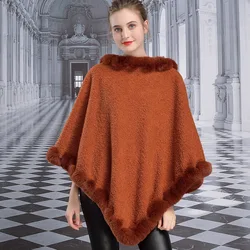 5 Color Winter Faux Rex Fur Rabbit Poncho Cape Loose Pullover Women Triangle Plus Size Lamb Velvet Outstreet Wear Shawl Overcoat