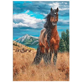 

Full Round 5D DIY Diamond Painting Animal Horse Diamond Embroidery Kit Mosaic Alpine Blue Sky Landscape Home Decoration
